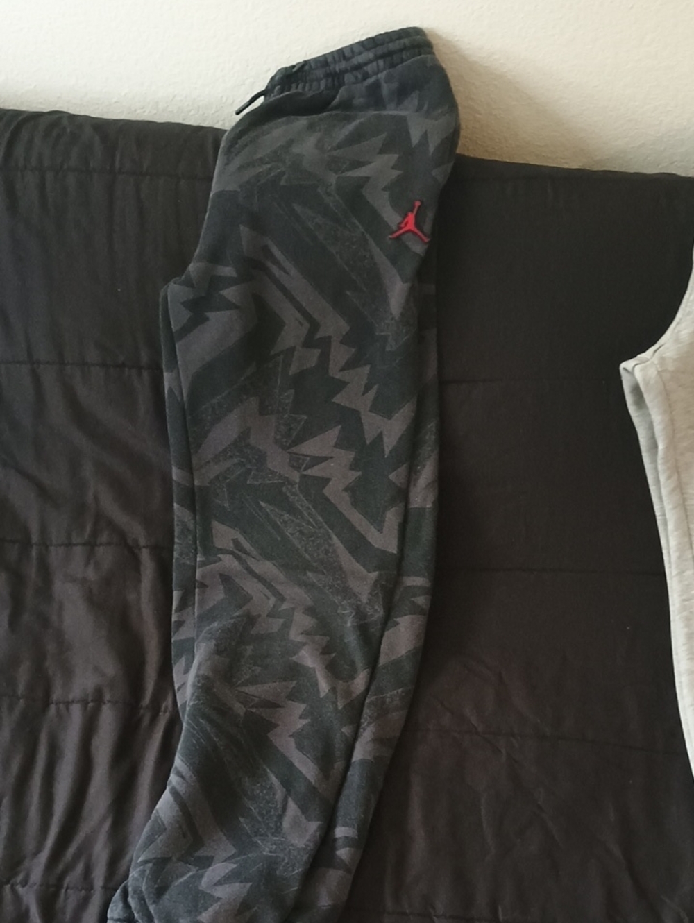 Jordan Black and Grey Patterned Sweatpants with Red Jumpman